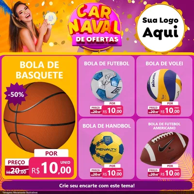 Modelo de Rede Social para Feed Facebook com o tema Carnaval de Ofertas para Artigos Esportivos
