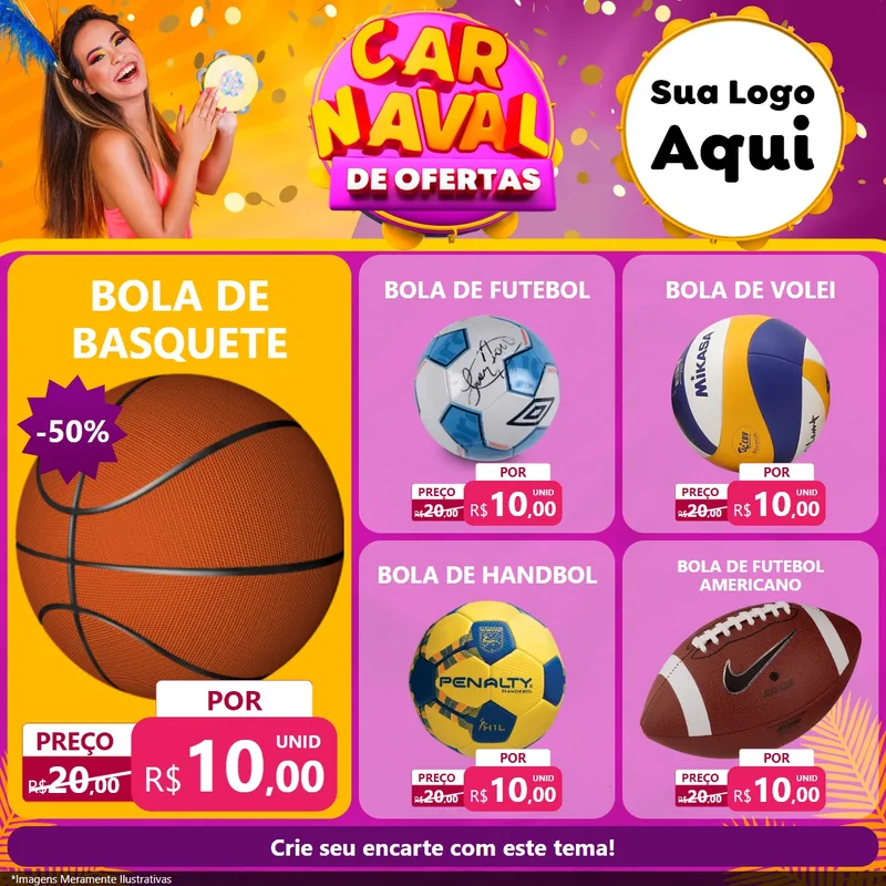 Modelo de Rede Social para Feed Facebook com o tema Carnaval de Ofertas para Artigos Esportivos