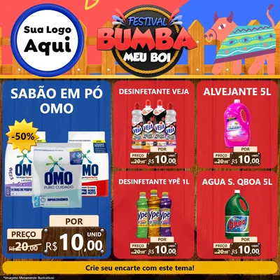 Modelo de Rede Social para Feed Facebook com o tema Festival Bumba Meu Boi para Produtos de Limpeza