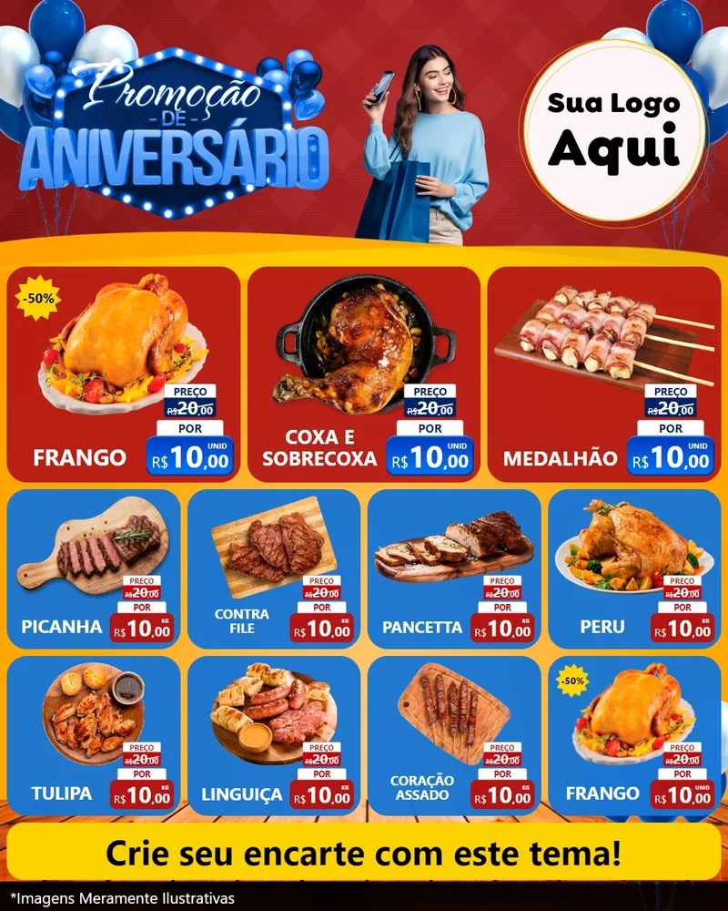 Modelo de Rede Social para Feed Instagram com o tema Promoção de Aniversário para Assados