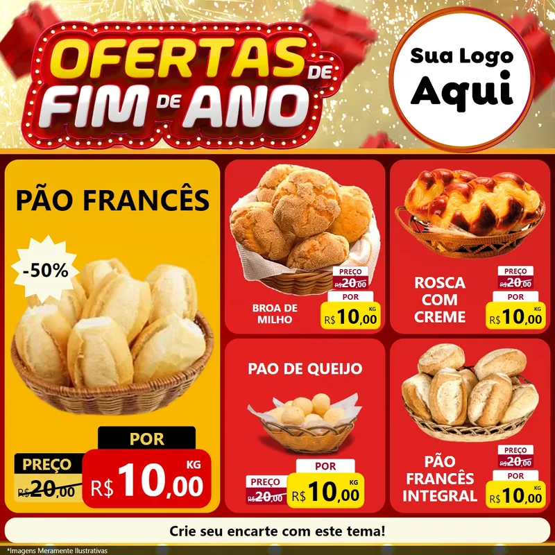 Modelo de Rede Social para Feed Facebook com o tema Ofertas de Fim de Ano para Padaria