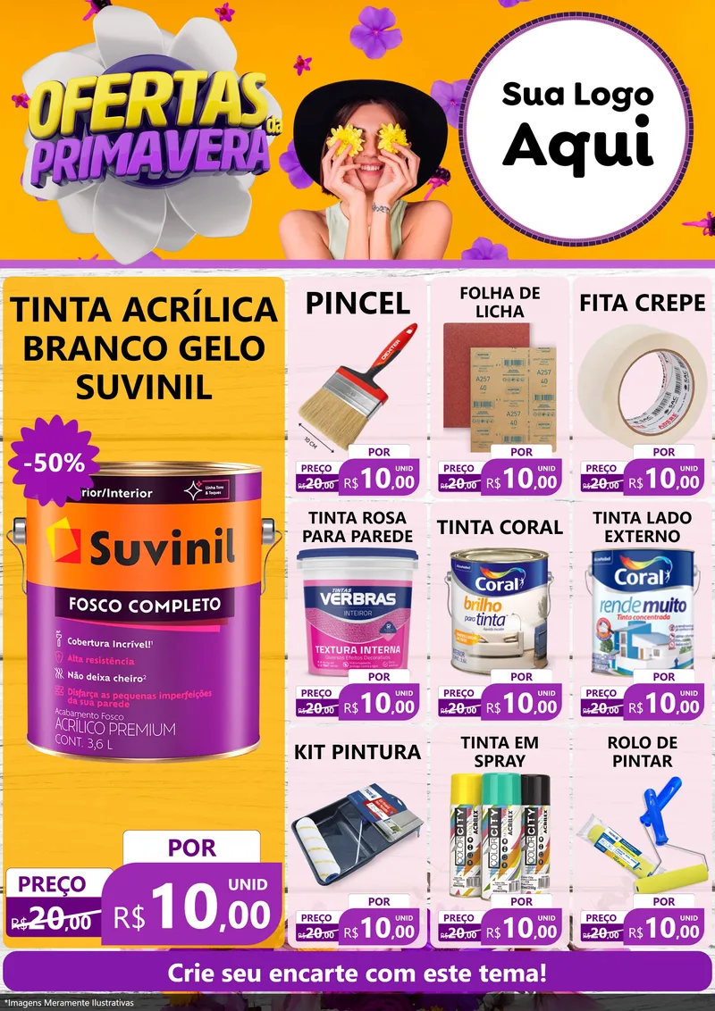 Modelo de Encarte para Encarte A4 Vertical com o tema Ofertas Da Primavera para Tintas e Ferramentas