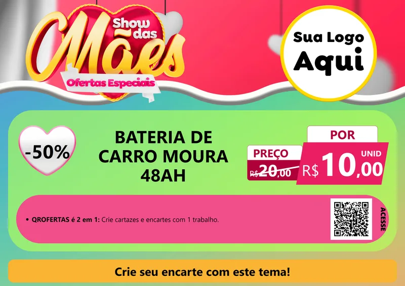Modelo de Cartaz para Cartaz A4 Horizontal com o tema Show das Mães - Ofertas Especiais para Baterias Elétricas