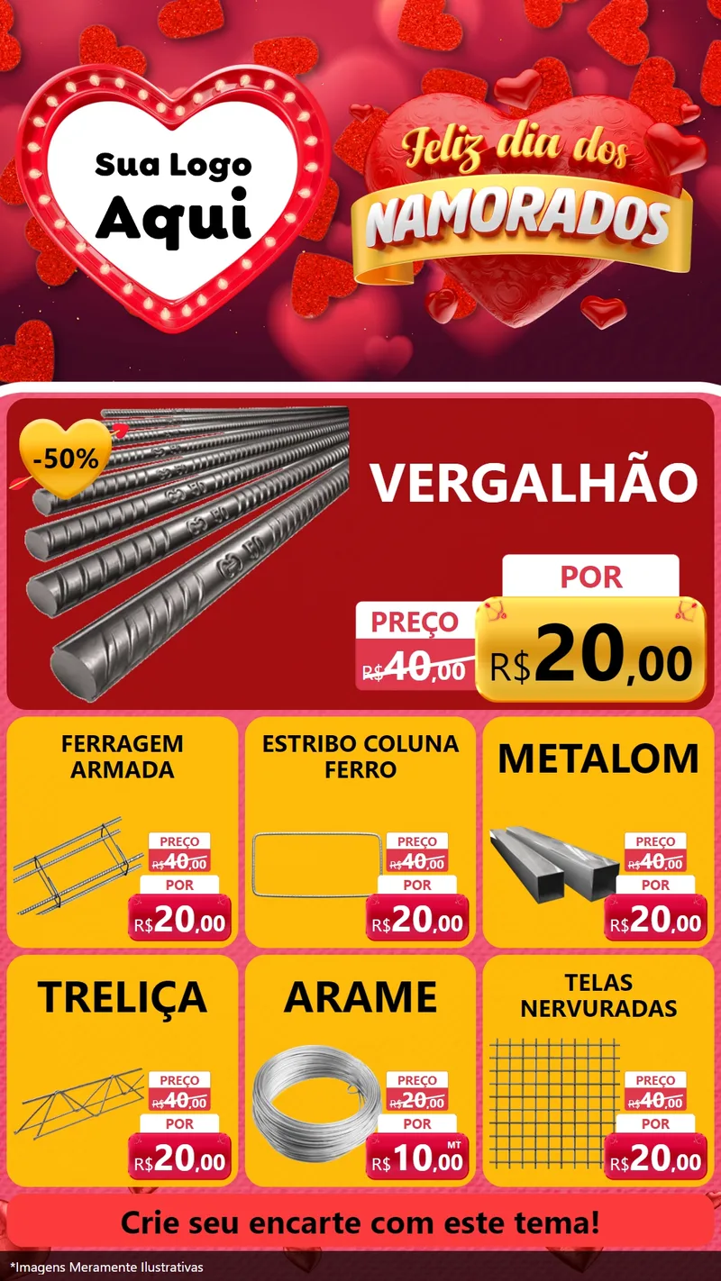 Modelo de Rede Social para Stories com o tema Feliz Dia Dos Namorados para Ferragens