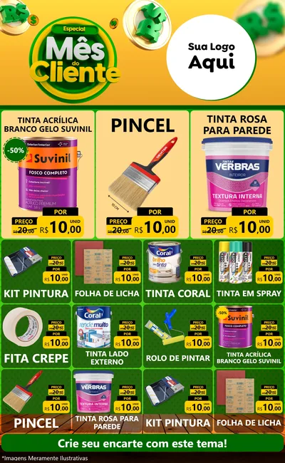 Modelo de Encarte para Encarte Grande com o tema Especial Mês do Cliente para Tintas e Ferramentas