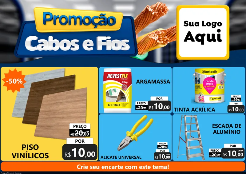 Modelo de Encarte para Encarte A4 Horizontal com o tema Promoção Cabos e Fios - Construção / Elétrica para Material para Construção