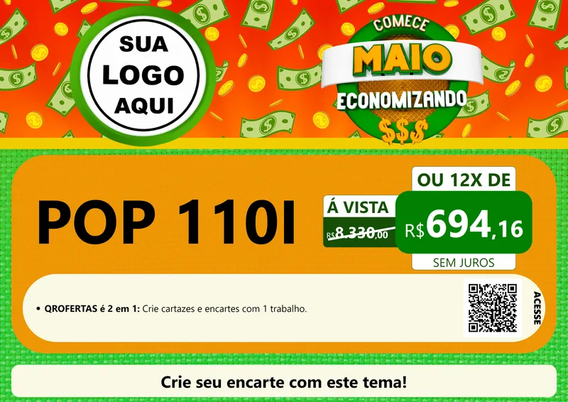Modelo de Cartaz para Cartaz A4 Horizontal com o tema Comece Maio Economizando para Concessionaria de Motos