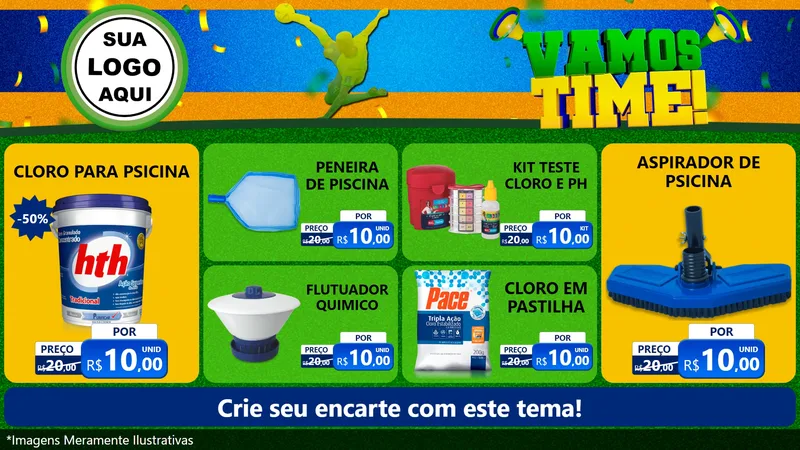 Modelo de TV para TV Horizontal com o tema Vamos Time! para Produtos para Piscina