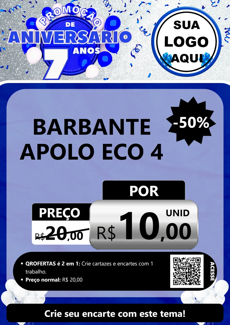 Modelo de Cartaz para Cartaz A4 Vertical com o tema Promoção de Aniversário - 7 Anos para Armarinho e Aviamentos