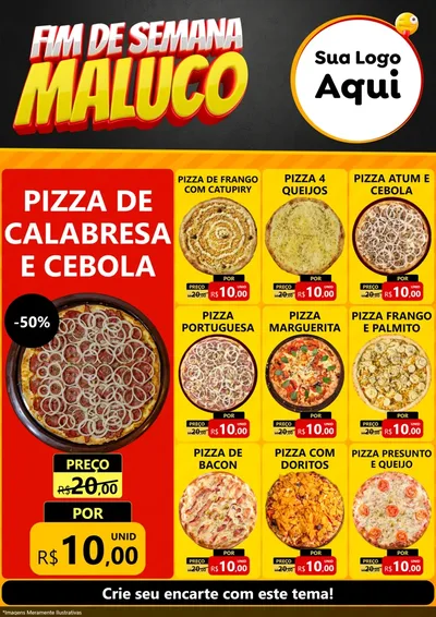 Modelo de Encarte para Encarte A4 Vertical com o tema Final de Semana Maluco para Pizzaria