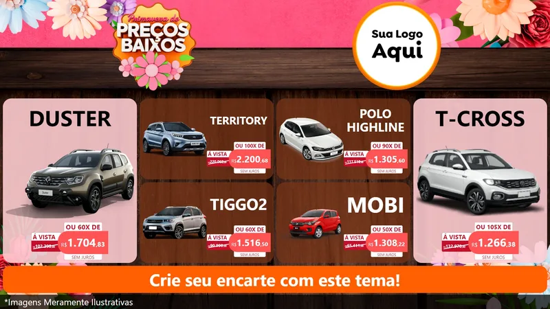 Modelo de TV para TV Horizontal com o tema Primavera de Preços Baixos para Concessionaria de Carros