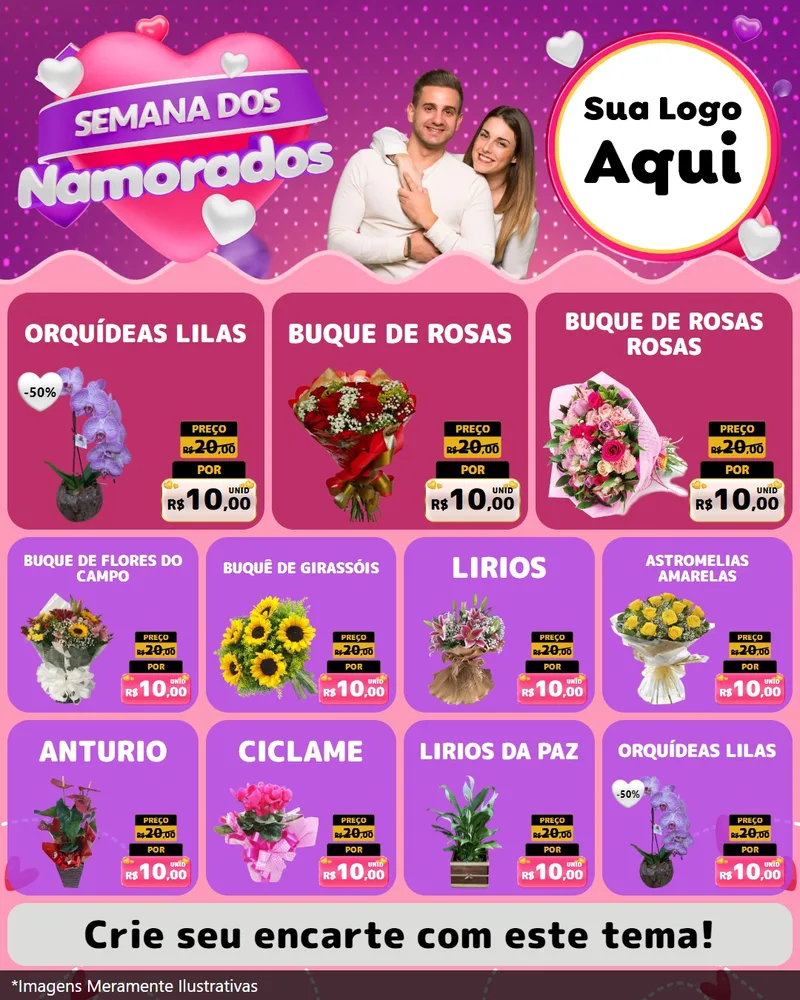 Modelo de Rede Social para Feed Instagram com o tema Semana dos Namorados para Floricultura e jardim