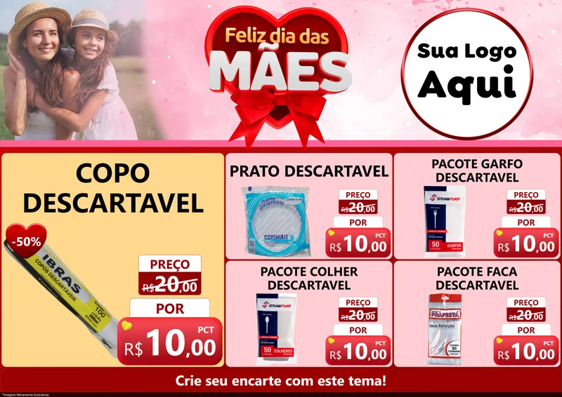 Modelo de Encarte para Encarte A4 Horizontal com o tema Feliz Dia Das Mães para Embalagens