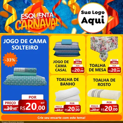 Modelo de Rede Social para Feed Facebook com o tema Esquenta de Carnaval para Cama, Mesa e Banho