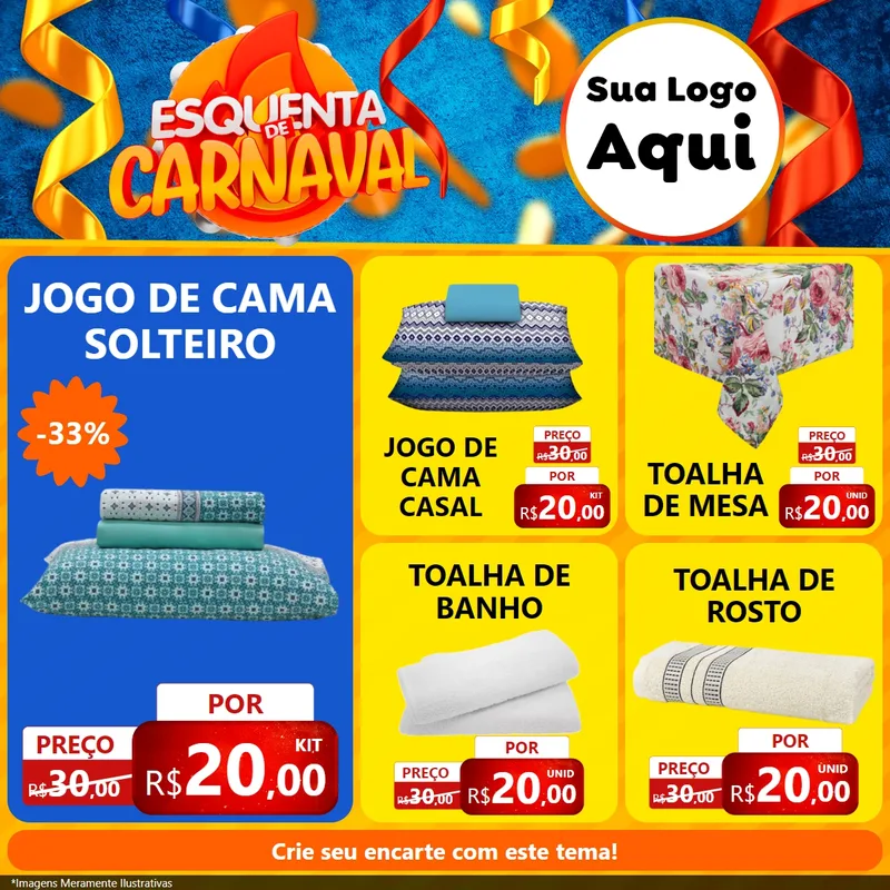 Modelo de Rede Social para Feed Facebook com o tema Esquenta de Carnaval para Cama, Mesa e Banho