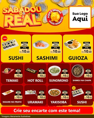 Modelo de Rede Social para Feed Instagram com o tema Sabadou do Real para Comida japonesa