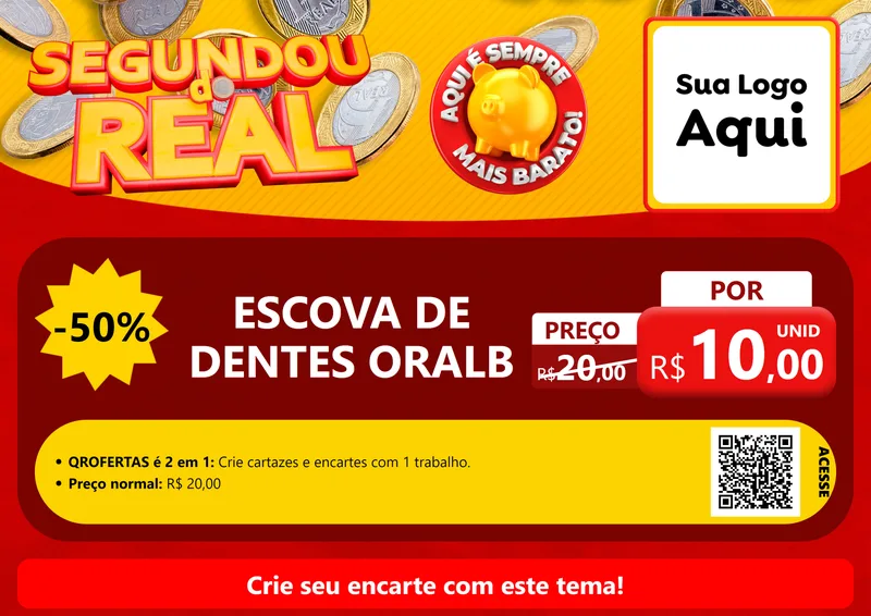 Modelo de Cartaz para Cartaz A4 Horizontal com o tema Segundou do Real para Higiene Pessoal