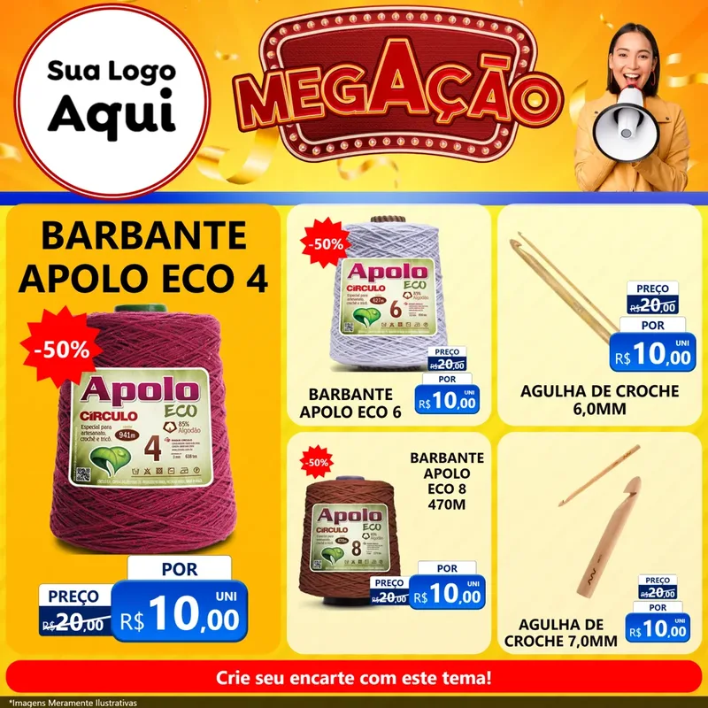 Modelo de Rede Social para Feed Facebook com o tema Mega Ação para Armarinho e Aviamentos