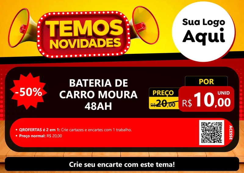 Modelo de Cartaz para Cartaz A4 Horizontal com o tema Temos Novidades para Baterias Elétricas