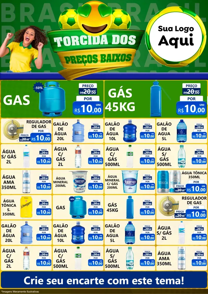 Modelo de Encarte para Encarte A4 Vertical com o tema Torcida dos Preços Baixos - Copa para Água e gás
