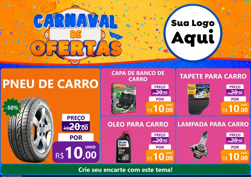 Modelo de Encarte para Encarte A4 Horizontal com o tema Carnaval de Ofertas para Auto peças