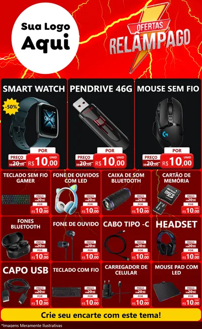 Modelo de Encarte para Encarte Grande com o tema Ofertas Relâmpago para Informática