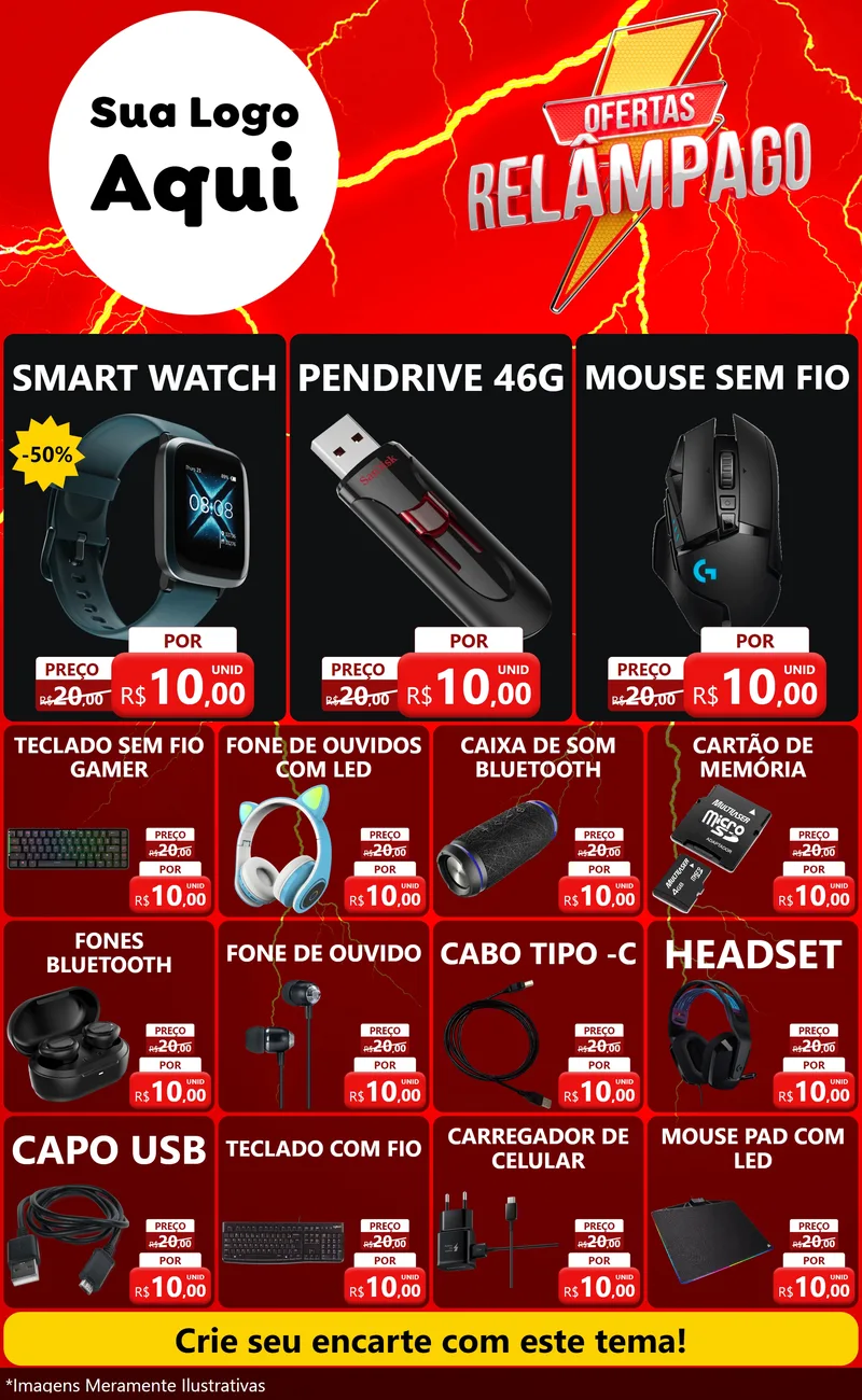 Modelo de Encarte para Encarte Grande com o tema Ofertas Relâmpago para Informática