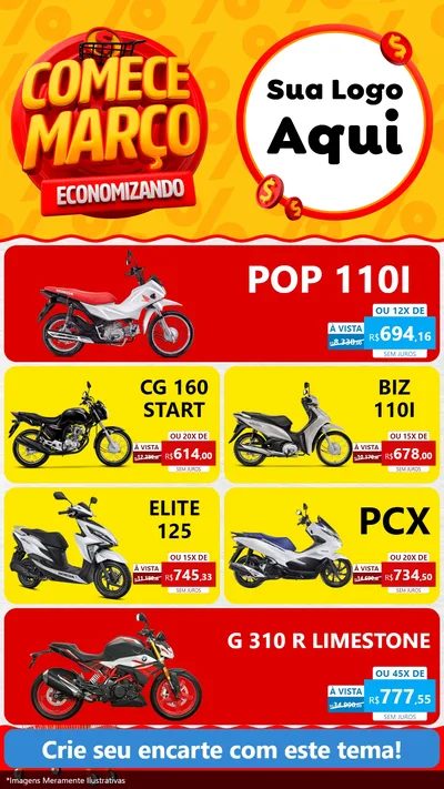 Modelo de TV para TV Vertical com o tema Comece Março Economizando para Concessionaria de Motos