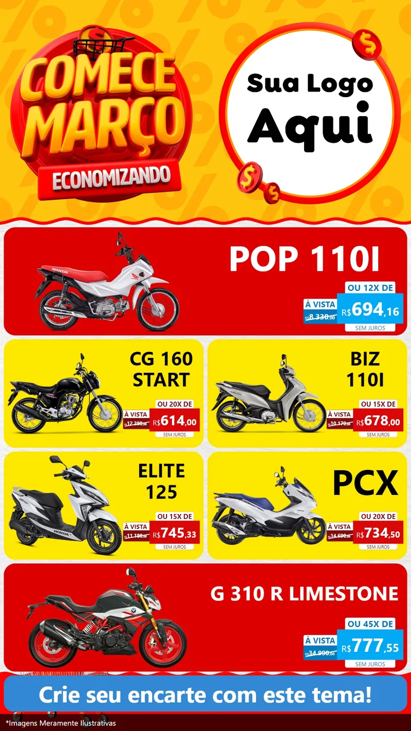 Modelo de TV para TV Vertical com o tema Comece Março Economizando para Concessionaria de Motos