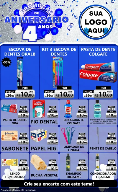 Modelo de Encarte para Encarte Grande com o tema Promoção de Aniversário - 4 Anos para Higiene Pessoal