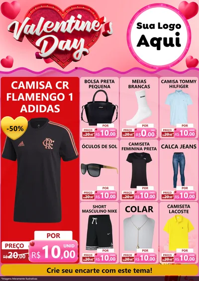 Modelo de Encarte para Encarte A4 Vertical com o tema Valentine's Day para Roupas e acessórios