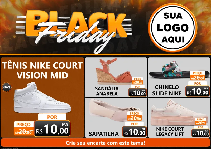Modelo de Encarte para Encarte A4 Horizontal com o tema Black Friday para Calçados
