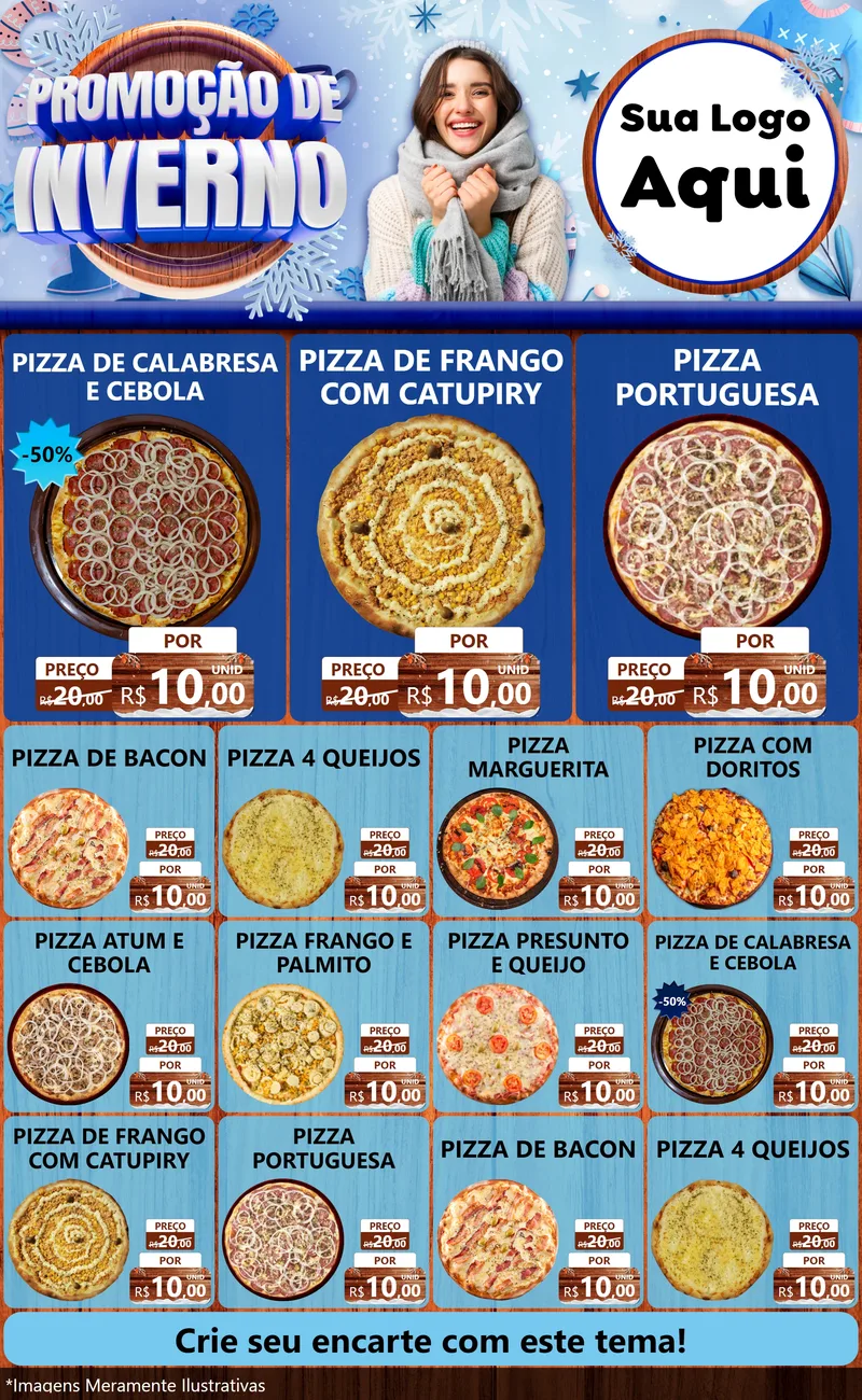 Modelo de Encarte para Encarte Grande com o tema Promoção de Inverno para Pizzaria