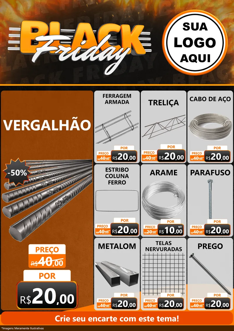 Modelo de Encarte para Encarte A4 Vertical com o tema Black Friday para Ferragens