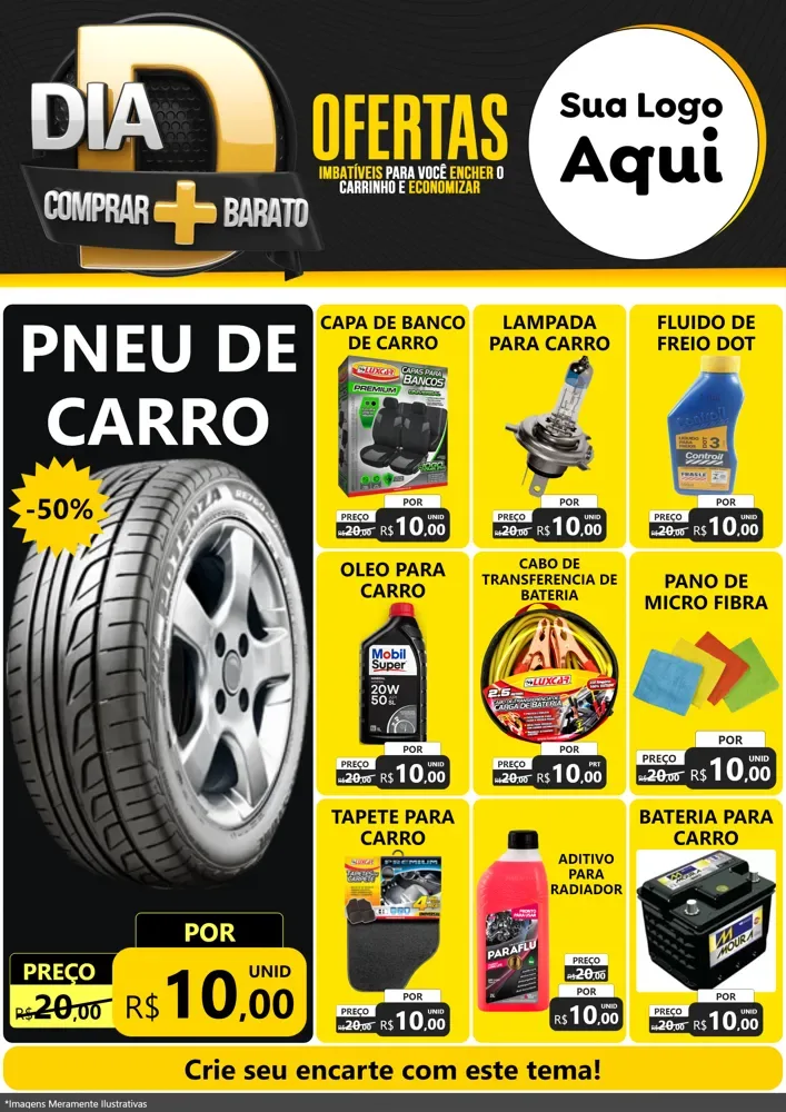 Modelo de Encarte para Encarte A4 Vertical com o tema Dia D Mais Economia para Auto peças