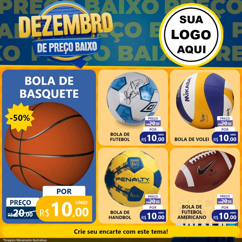 Modelo de Rede Social para Feed Facebook com o tema Dezembro de Preço Baixo para Artigos Esportivos