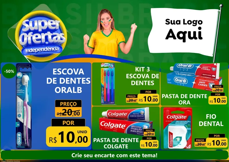 Modelo de Encarte para Encarte A4 Horizontal com o tema Super Ofertas de Independência para Higiene Pessoal