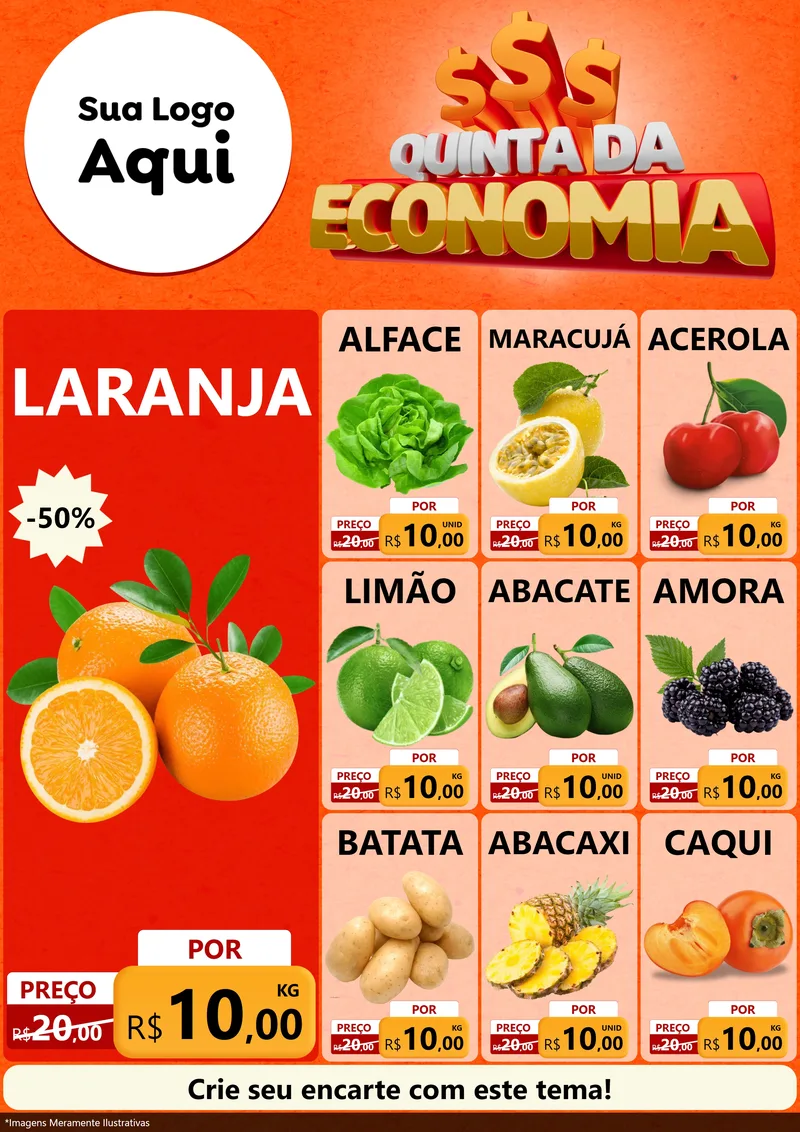 Modelo de Encarte para Encarte A4 Vertical com o tema Quinta da Economia para Hortifrúti