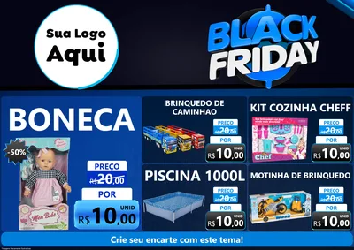 Modelo de Encarte para Encarte A4 Horizontal com o tema Black Friday para Brinquedos