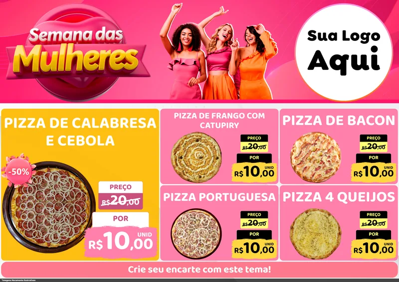 Modelo de Encarte para Encarte A4 Horizontal com o tema Semana das Mulheres para Pizzaria