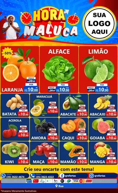 Modelo de Encarte para Encarte Grande com o tema Hora Maluca para Hortifrúti