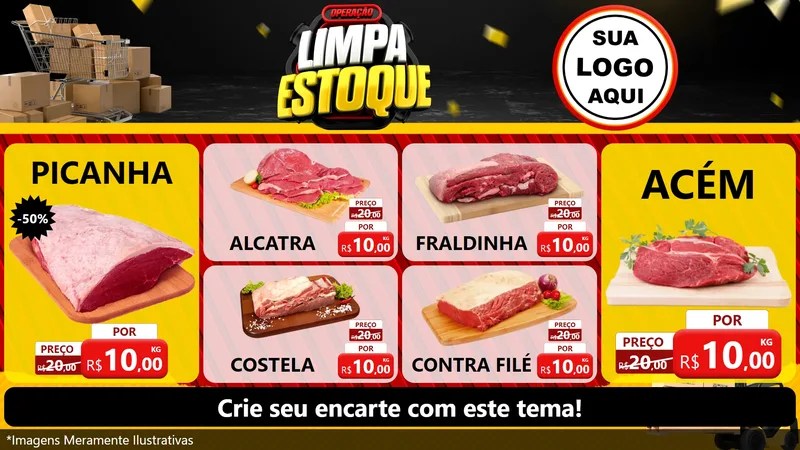 Modelo de TV para TV Horizontal com o tema Operação Limpa Estoque para Açougue