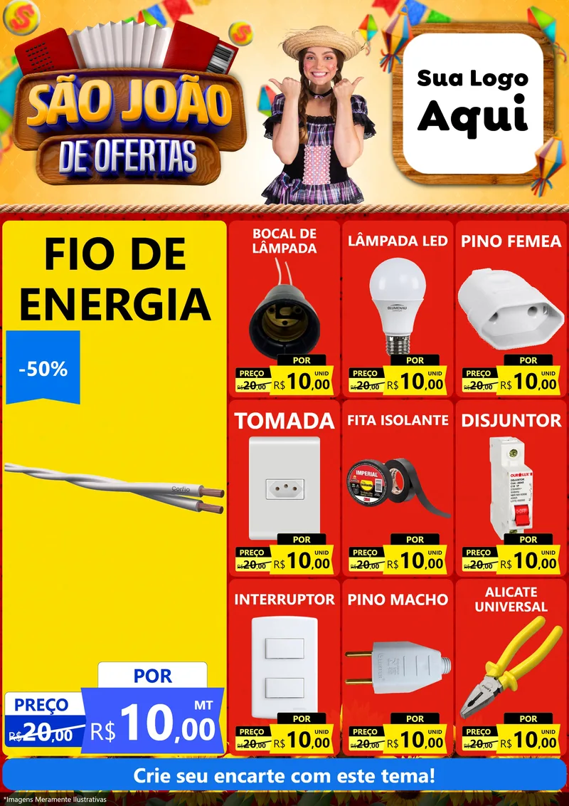 Modelo de Encarte para Encarte A4 Vertical com o tema São João de Ofertas para Materiais Elétricos