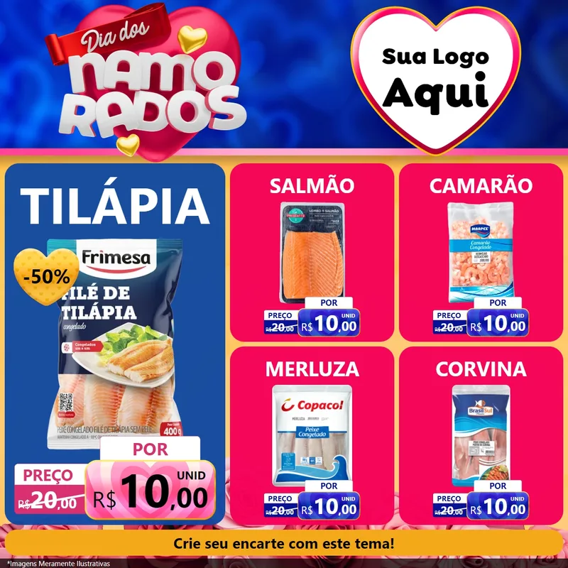 Modelo de Rede Social para Feed Facebook com o tema Dia dos namorados para Peixaria