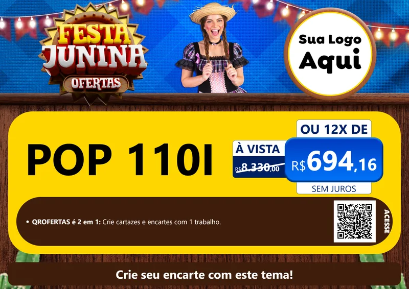 Modelo de Cartaz para Cartaz A4 Horizontal com o tema Festa Junina Ofertas para Concessionaria de Motos