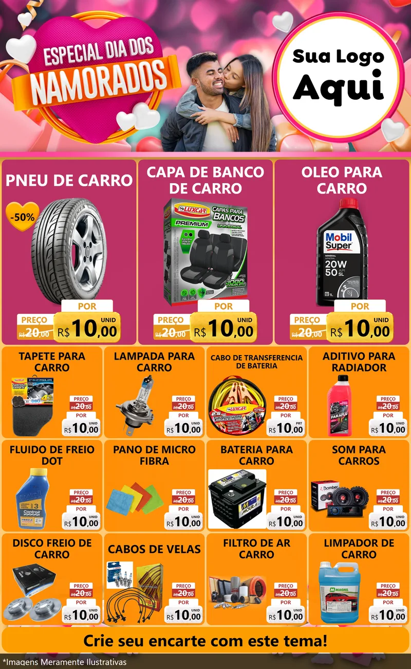 Modelo de Encarte para Encarte Grande com o tema Especial Dia dos Namorados para Auto peças