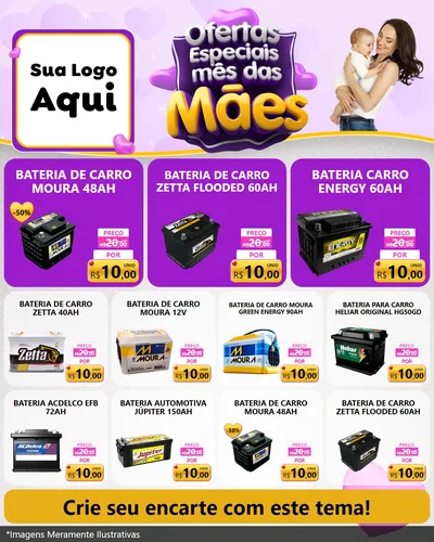 Modelo de Rede Social para Feed Instagram com o tema Ofertas Especiais - Mês das Mães para Baterias Elétricas