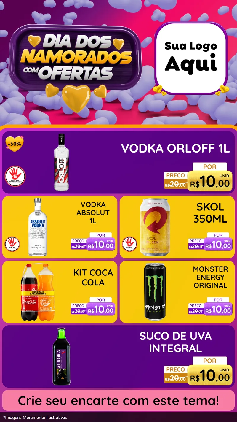 Modelo de TV para TV Vertical com o tema Dia Dos Namorados Com Ofertas para Distribuidora de bebidas