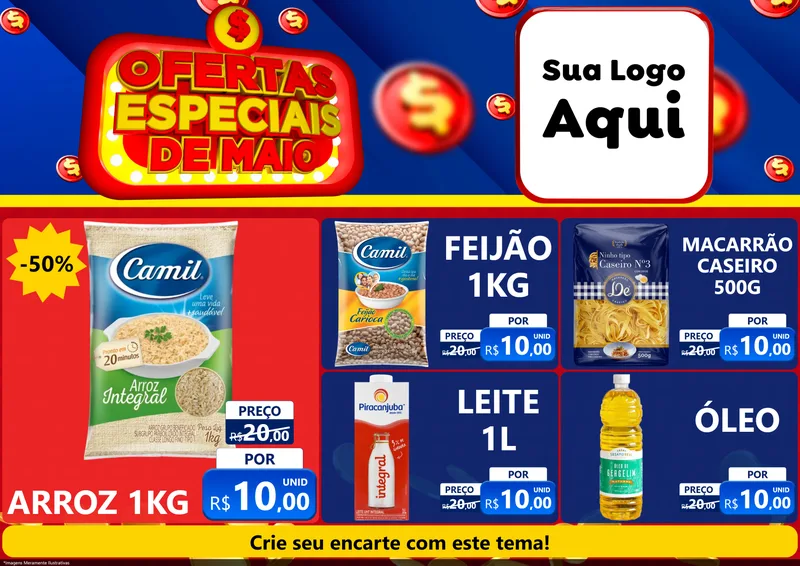 Modelo de Encarte para Encarte A4 Horizontal com o tema Ofertas Especiais de Maio para Supermercado