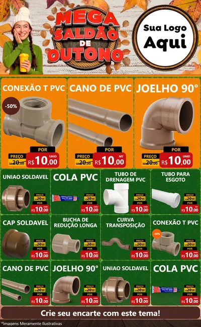 Modelo de Encarte para Encarte Grande com o tema Mega Saldão de Outono para Tubos e conexões